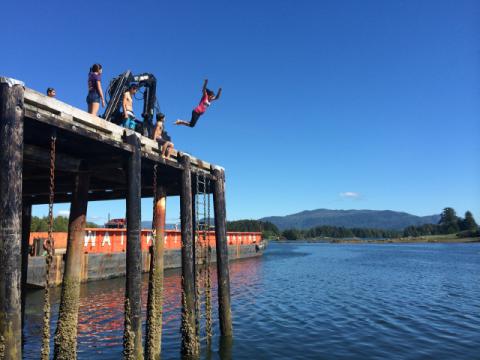 Metlakatla youth jump off the new dock